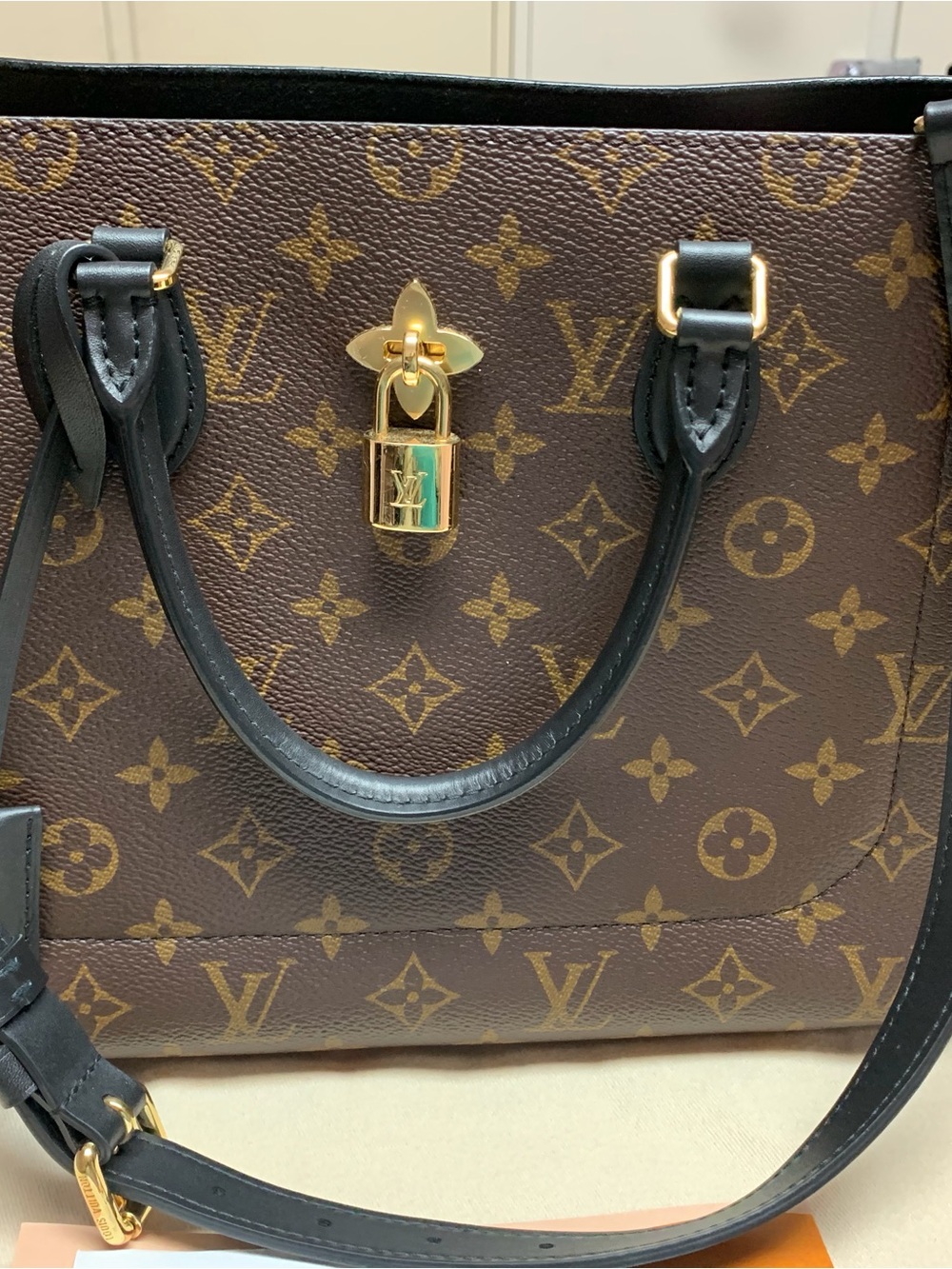 Louis Vuitton Brown Monogram Tote with Black Trim and Gold Hardware w/Wallet